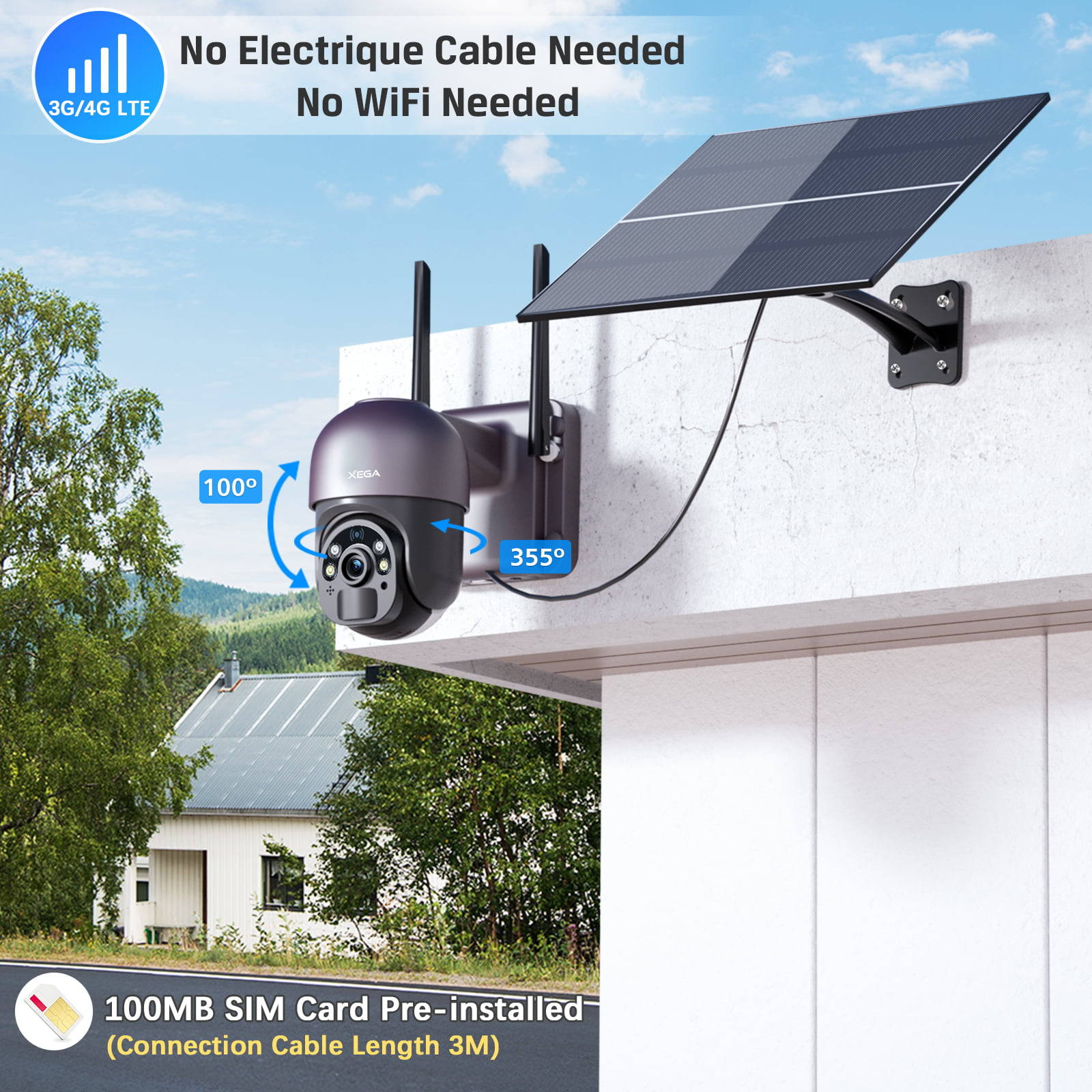 24/7 Recording] Xega 3G/4G LTE Cellular Security Cameras No
